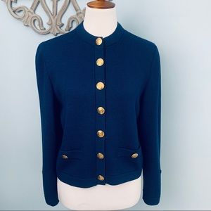 St. John | Collarless Soldier Blue Knit Jacket